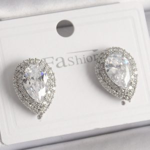 Pirinç Gümüş Renk Zirkon Taşlı Damla Model Kadın Küpe