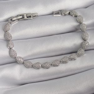 Pirinç Gümüş Renk Zirkon Taşlı Damla Model VIP Seri Kadın Bileklik