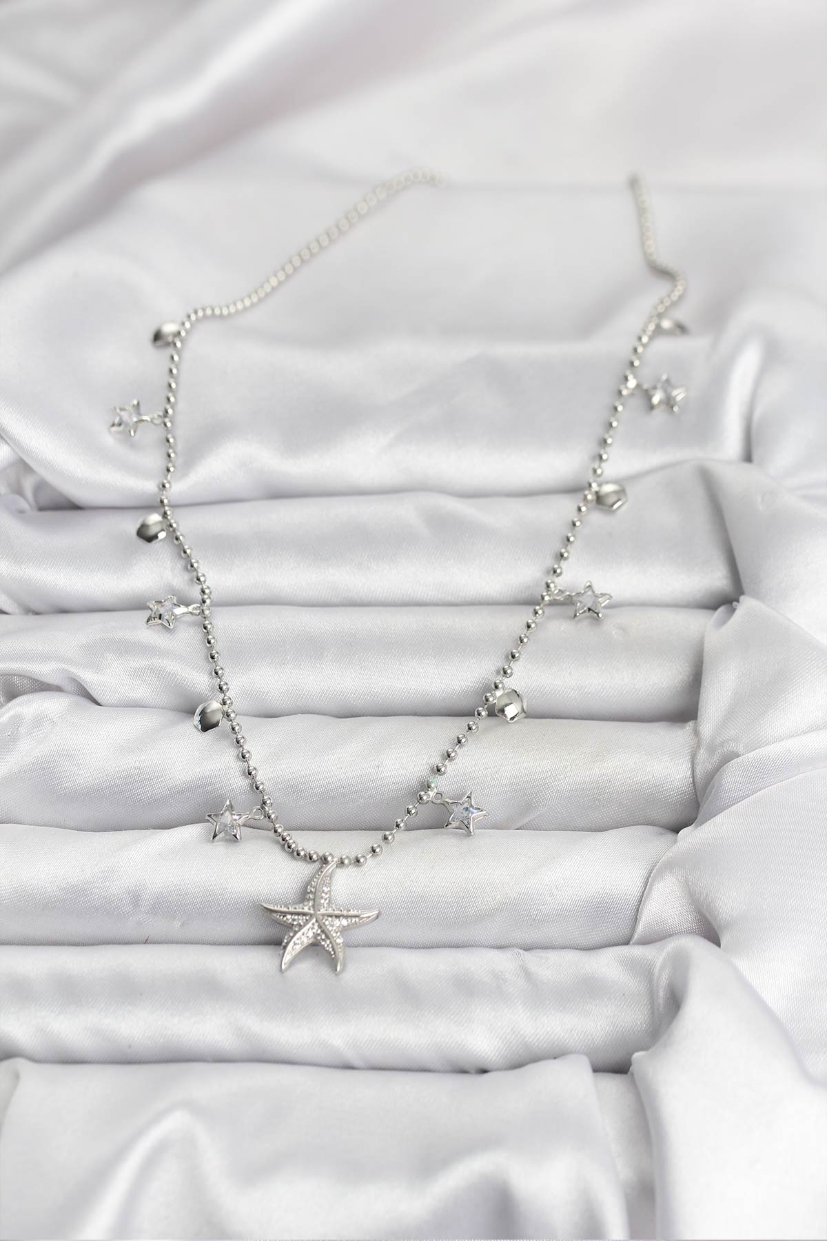 Pirinç Gümüş Renk Zirkon Taşlı Deniz Yıldızı Model Kadın Kolye