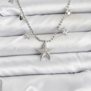 Pirinç Gümüş Renk Zirkon Taşlı Deniz Yıldızı Model Kadın Kolye