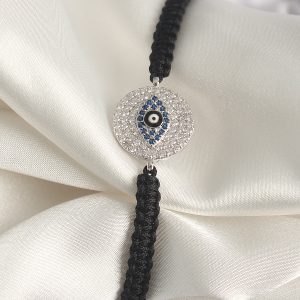 Pirinç Gümüş Renk Zirkon Taşlı Göz İşlemeli Figür Asansörlü Makrome Model Kadın Bileklik