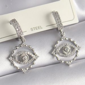 Pirinç Gümüş Renk Zirkon Taşlı Göz Model Kadın Küpe