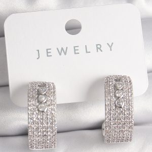 Pirinç Gümüş Renk Zirkon Taşlı Halka Messika Model Kadın Küpe