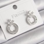 Pirinç Gümüş Renk Zirkon Taşlı Halka Model Çiçek Figür Kadın Küpe