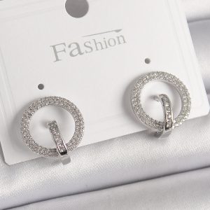 Pirinç Gümüş Renk Zirkon Taşlı Halka Model Kadın Küpe