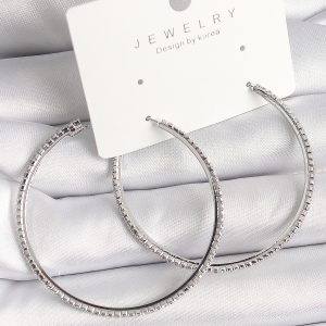 Pirinç Gümüş Renk Zirkon Taşlı Halka Model Kadın Küpe