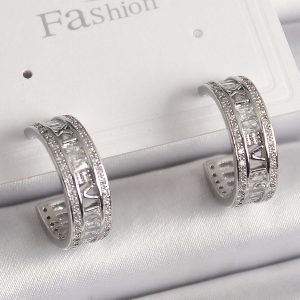 Pirinç Gümüş Renk Zirkon Taşlı İşleme Detay Halka Model Kadın Küpe