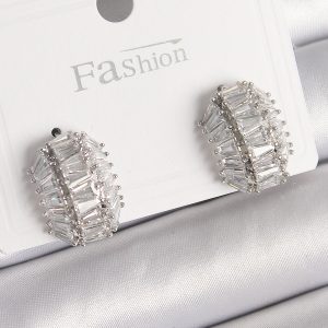 Pirinç Gümüş Renk Zirkon Taşlı Kaplumbağa Kabuğu Model Kadın Küpe