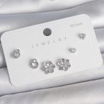 Pirinç Gümüş Renk Zirkon Taşlı Kar Tanesi Model 925 Ayar Gümüş Çivi Kadın Küpe Seti