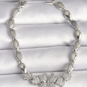 Pirinç Gümüş Renk Zirkon Taşlı Kelebek Figür Damla Zincir Model Kadın Bileklik