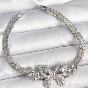 Pirinç Gümüş Renk Zirkon Taşlı Kelebek Model Kadın Bileklik