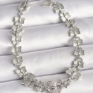 Pirinç Gümüş Renk Zirkon Taşlı Kelebek Model Zincir Kadın Bileklik