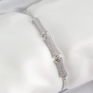 Pirinç Gümüş Renk Zirkon Taşlı Kemik Model Kadın Bileklik