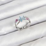 Pirinç Gümüş Renk Zirkon Taşlı Mavi Çiçekli Kadın Yüzük