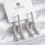 Pirinç Gümüş Renk Zirkon Taşlı Model VIP Seri Kadın Küpe