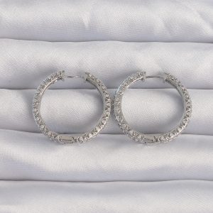 Pirinç Gümüş Renk Zirkon Taşlı Motifli Halka Küpe