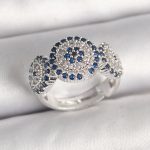 Pirinç Gümüş Renk Zirkon Taşlı Nazar Boncuk Model Ayarlanabilir Kadın Yüzük