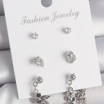 Pirinç Gümüş Renk Zirkon Taşlı Pullu Sallantılı Model 3 Çift Kadın Küpe Seti