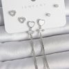 Pirinç Gümüş Sallantı Beyaz Mineli Kalp Model Zirkon Taşlı Kalp Detay 925 Ayar Gümüş Çivi Kadın Küpe Seti