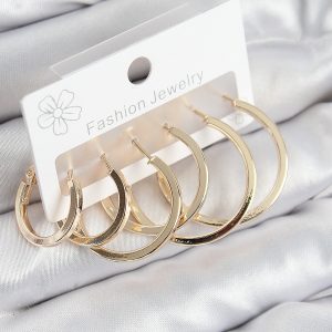 Pirinç Halka Model Gold Renk Kadın Set Küpe