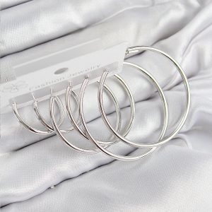 Pirinç Halka Model Gümüş Renk Kadın Set Küpe