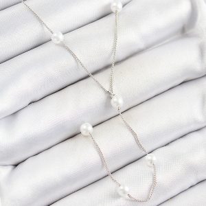 Pirinç İnci Figürlü Y Model Gümüş Renk Kadın Kolye