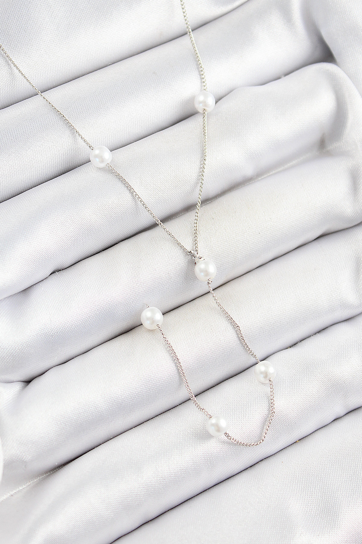 Pirinç İnci Figürlü Y Model Gümüş Renk Kadın Kolye