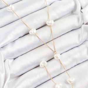 Pirinç İncili Kalp Figürlü Y Model Gold Renk Kadın Kolye