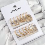 Pirinç Karışık Halka Model Gold Renk 6 Çift Kadın Küpe Set