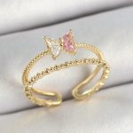 Pirinç Kelebek Figürlü Zirkon Taşlı Gold Renk Ayarlanabilir Kadın Yüzük