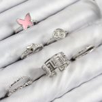 Pirinç Kelebek Ve Kalp Model Gümüş Renk Kadın Yüzük Kombin Set