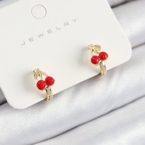 Pirinç Kiraz Model Gold Renk Çocuk Küpe