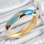 Pirinç Mavi Beyaz Mineli Baklava Model Gold Renk Kadın Kelepçe