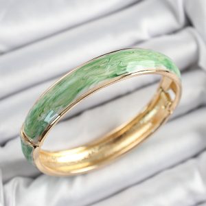 Pirinç Mavi Yeşil Mineli Mermer Desen Model Gold Renk Kadın Kelepçe