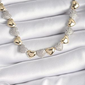 Pirinç Mix Renk Zirkon Taşlı Kalp Model VIP Exclusive Seri Kadın Kolye