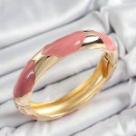 Pirinç Pembe Mineli Baklava Model Gold Renk Kadın Kelepçe