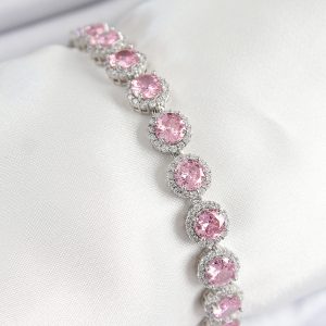 Pirinç Pembe Zirkon Taşlı Daire Baget Model Gümüş Renk VIP Seri Kadın Bileklik