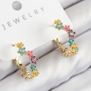 Pirinç Renkli Papatya Model Gold Renk Kadın Küpe