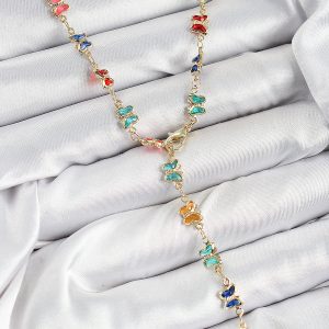 Pirinç Renkli Zirkon Taşlı Kelebek Model Gold Renk Kadın Y Kolye