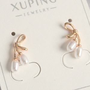 Pirinç Rose Renk İnci Detay Düğüm Model Kadın Küpe