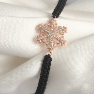 Pirinç Rose Renk Zirkon Taşlı Kar Tanesi Figür Makrome Asansörlü Model Kadın Bileklik