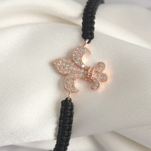 Pirinç Rose Renk Zirkon Taşlı Zambak Model Asansörlü Makrome Model Kadın Bileklik