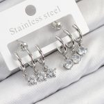 Pirinç Sallantılı Zirkon Taşlı Model Gümüş Renk Kadın Küpe