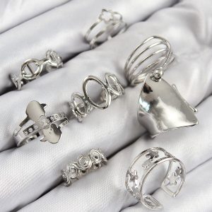 Pirinç Sarmal Ve Yıldız Model Gümüş Renk Kadın Yüzük Kombin Set