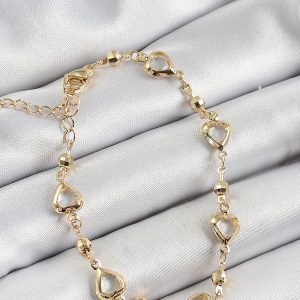 Pirinç Şeffaf Kalp Model Gold Renk Zirkon Taşlı Kadın Bileklik