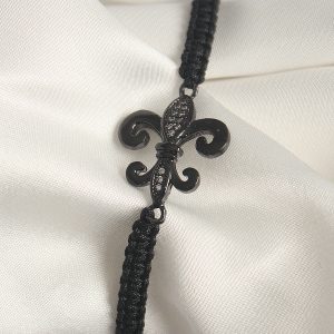 Pirinç Siyah Renk Zirkon Taş İşlemeli Zambak Figür Asansörlü Makrome Model Kadın Bileklik