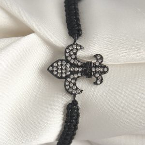 Pirinç Siyah Renk Zirkon Taşlı Zambak Figür Asansörlü Makrome Model Kadın Bileklik