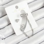 Pirinç Üçgen Figürlü Zirkon Taşlı Gümüş Renk 3'lü Kıkırdak Kadın Küpe Set