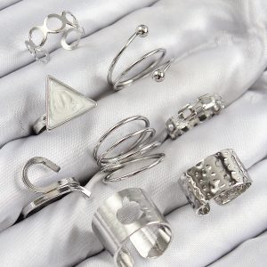 Pirinç Üçgen Model Gümüş Renk Kadın Yüzük Kombin Set