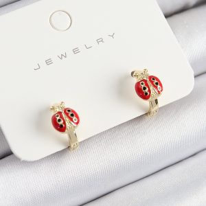 Pirinç Uğur Böceği Model Gold Renk Çocuk Küpe